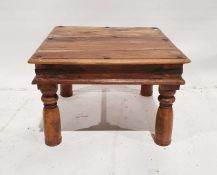 Modern Eastern hardwood square side table together with a vintage pine two tier coffee table on