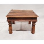 Modern Eastern hardwood square side table together with a vintage pine two tier coffee table on