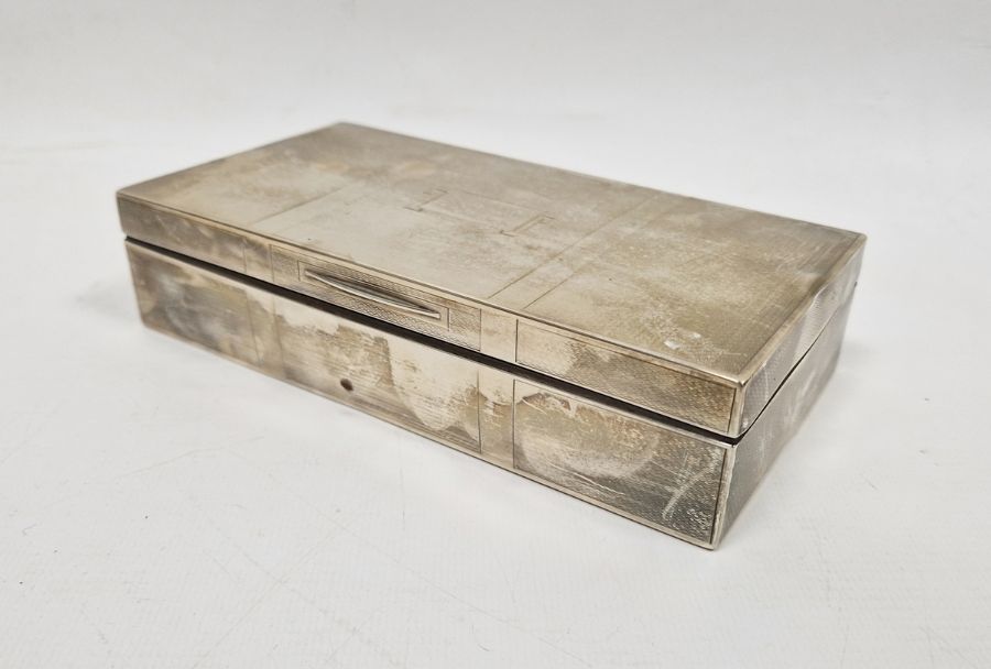1930's silver-mounted rectangular cigarette box, Birmingham 1934, engine-turned (worn), 17cm x 4cm