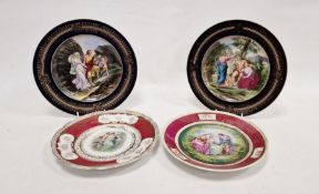 Pair of Vienna-style porcelain plaques, each having central allegorical scene of figures in
