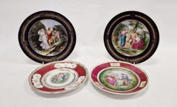 Pair of Vienna-style porcelain plaques, each having central allegorical scene of figures in