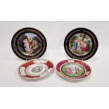 Pair of Vienna-style porcelain plaques, each having central allegorical scene of figures in