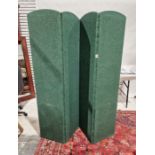 Green four-fold screen and  upholstered fireside stool 26 cms h. x 88.5 cms wide(2)