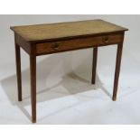 Oak side table with single drawer, on straight supports
