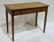 Oak side table with single drawer, on straight supports