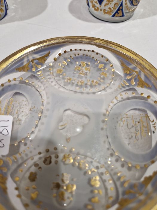 Pair of Bohemian overlay blue and gilt glass beakers on stands, with Arabic script Condition - Image 17 of 30