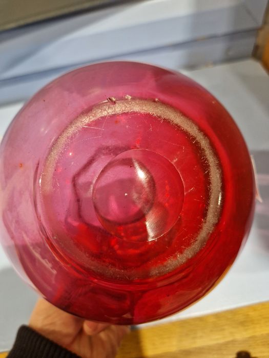 Salviati Murano ruby red champagne saucer with stylised dolphin stem, Victorian cranberry glass jug, - Image 3 of 10