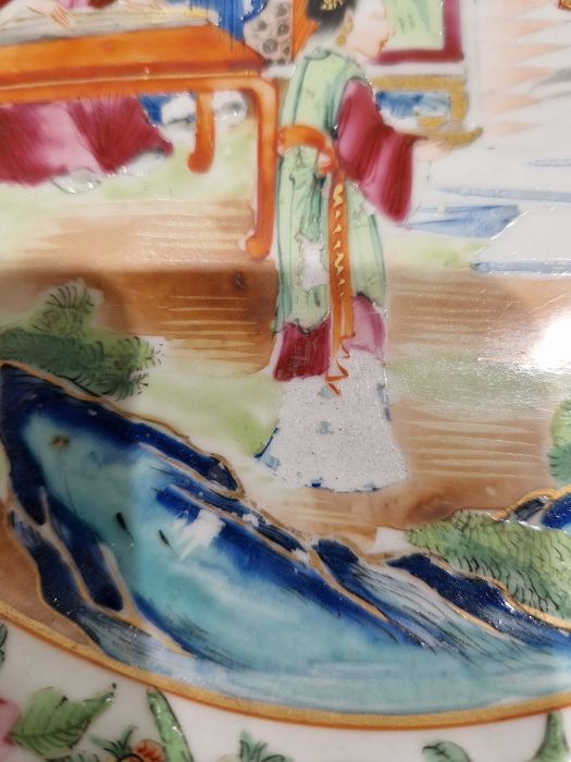 19th century Cantonese plate, painted in the famille rose palette, painted with figures in an - Image 10 of 19