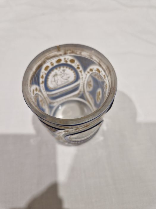 Pair of Bohemian overlay blue and gilt glass beakers on stands, with Arabic script Condition - Image 11 of 30