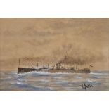 William Sutton Watercolour Study of a WW1 destroyer or torpedo boat, signed lower right, framed