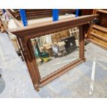 Carved oak overmantel mirror with bevelled edge