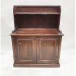 20th century oak kitchen dresser with galleried shelf above two panelled cupboard doors, on plinth