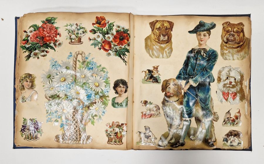 Victorian scrap album dated 1893, containing many sheets of greetings cards, animal, figure, - Image 5 of 6