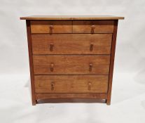 Modern pine chest of two short and three long drawers, on straight supports, 97 h x 97cm wide x