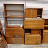 Eight Mid 20th century teak PM system and other units (some for use with string supports) together