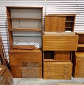Eight Mid 20th century teak PM system and other units (some for use with string supports) together