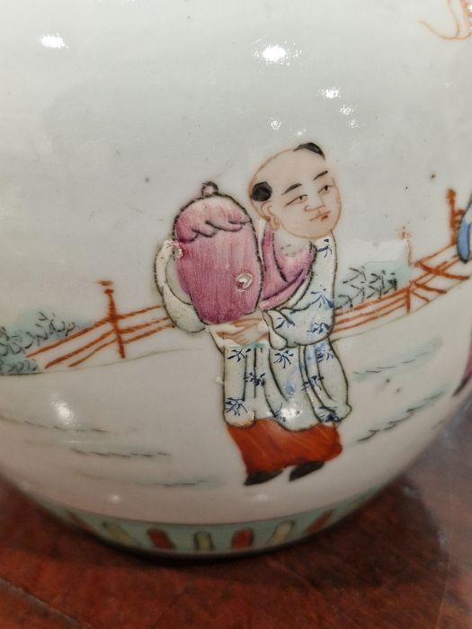 19th century Chinese porcelain ginger jar and cover painted with figures before terracing with - Image 12 of 34