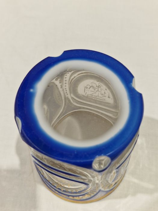 Pair of Bohemian overlay blue and gilt glass beakers on stands, with Arabic script Condition - Image 5 of 30