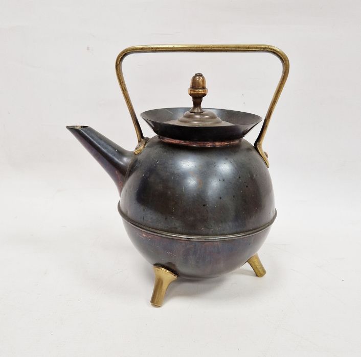 Arts & Crafts Benham Froud Christopher Dresser-style copper and brass teapot with angular brass