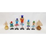 Group of five Murano glass clowns, tallest 30cm high and two Alum Bay jack-in-the-pulpit vases (7)