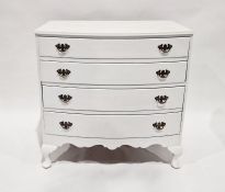 19th century white painted bowfront chest of four long graduated drawers,  83 cms h. x81cm wide x 48