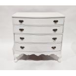 19th century white painted bowfront chest of four long graduated drawers,  83 cms h. x81cm wide x 48