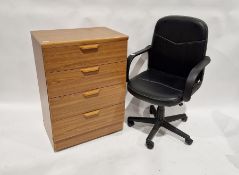 Modern chest of four long drawers,87 h x  61cm wide 44 dp  and a black office chair (2)
