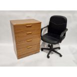 Modern chest of four long drawers,87 h x  61cm wide 44 dp  and a black office chair (2)