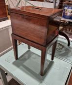 Victorian mahogany sewing box on stand enclosing various sewing items , 56 cms h. x 35.5 x 25 cms