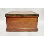 19th century lightwood brass-mounted chest on plinth base, 89cm wide