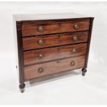 19th century mahogany chest of four graduating drawers, flanked by reeded columns, octagonal