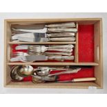 Small quantity of plated table flatware to include pair sauce ladles