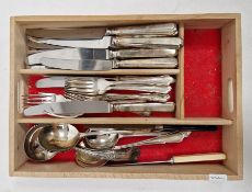 Small quantity of plated table flatware to include pair sauce ladles