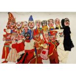 Extensive set of Frank Edmonds Weymouth pattern Punch and Judy puppets, including a ghost, clown,