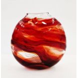 Allister Malcolm red glass moon vase of abstract decoration, marked to base and dated 2008, 24cm