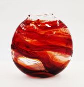 Allister Malcolm red glass moon vase of abstract decoration, marked to base and dated 2008, 24cm