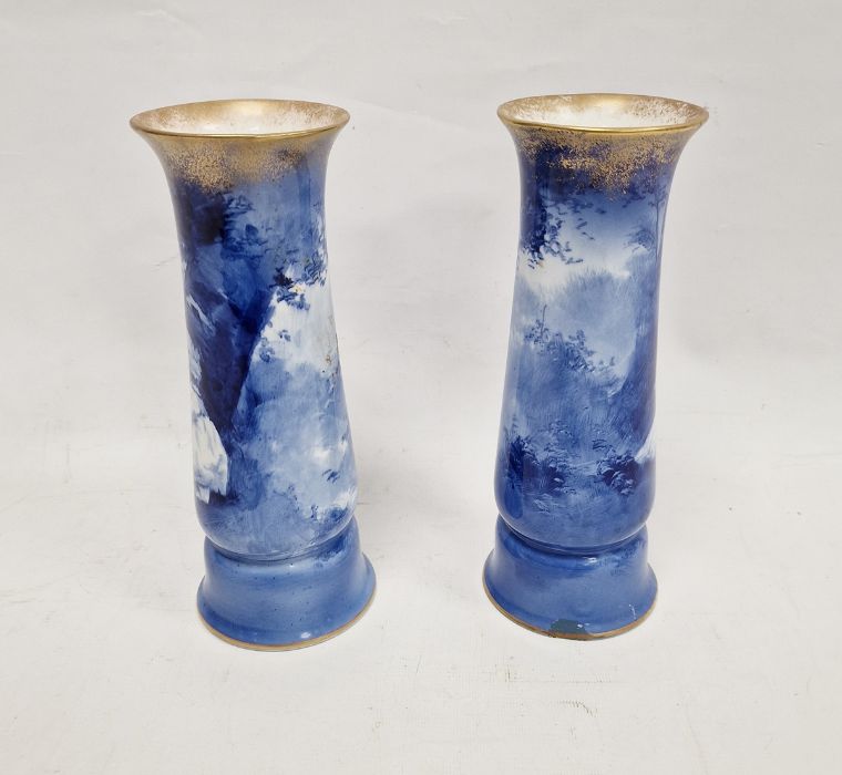 Pair of Royal Doulton blue and white Children's Series cylindrical vases each printed with - Image 2 of 3
