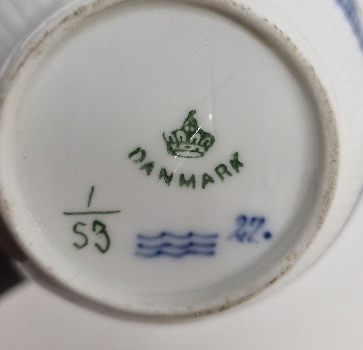 Royal Copenhagen Half Lace pattern blue and white tea wares, printed blue and green marks, - Image 2 of 4