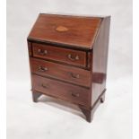 Edwardian mahogany inlaid bureau, the fall front enclosing drawers and pigeonholes, on three long