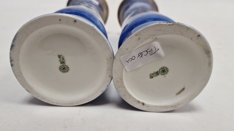 Pair of Royal Doulton blue and white Children's Series cylindrical vases each printed with - Image 3 of 3