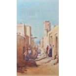 M. E. Gayle  Watercolour drawing  Eastern scene of figures in a town, signed lower left, 37cm x