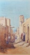 M. E. Gayle  Watercolour drawing  Eastern scene of figures in a town, signed lower left, 37cm x