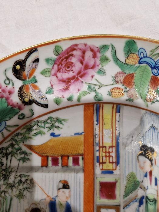19th century Cantonese plate, painted in the famille rose palette, painted with figures in an - Image 6 of 19