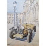 A. V. Pace Watercolour drawing Vintage Motorcar in front of 18th century building  with  Diane Breen