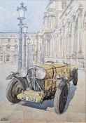 A. V. Pace Watercolour drawing Vintage Motorcar in front of 18th century building  with  Diane Breen