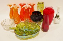 Assorted glassware, to include glass fish with little fish inside, a green carafe with handle and