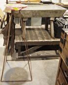 Lead-lined wood framed sink on wooden stand (108cm x 60cm x63cm) and a metal structure on four