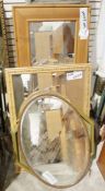 Four various mirrors, one modern frame with printed floral detail, an octagonal gilt framed