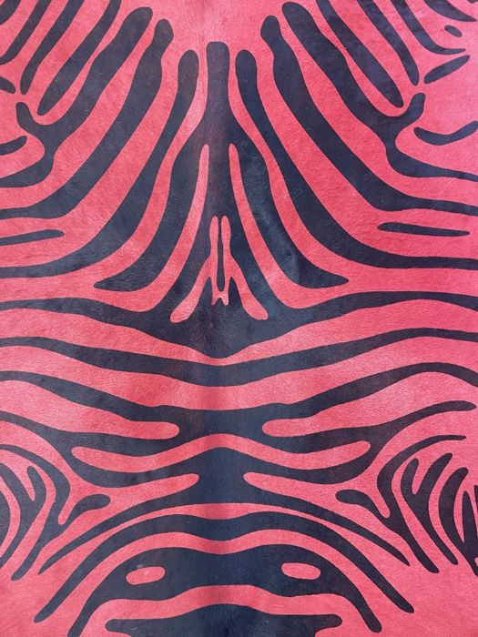 Large cow hide fur rug, dyed red with black stripes 'a la Zebra' Condition ReportApprox 205cm x - Image 3 of 3