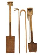 Vintage spade and another, and two walking sticks (4)